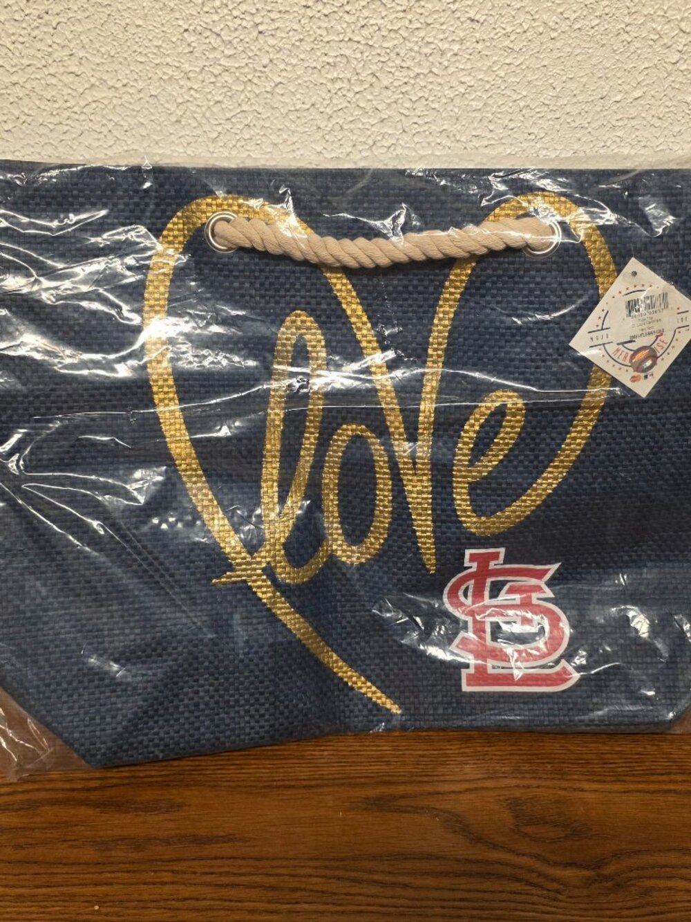 Women Accessories Rope Tote Bag 19" x 13.5" MLB St. Louis Cardinals Navy & Gold
